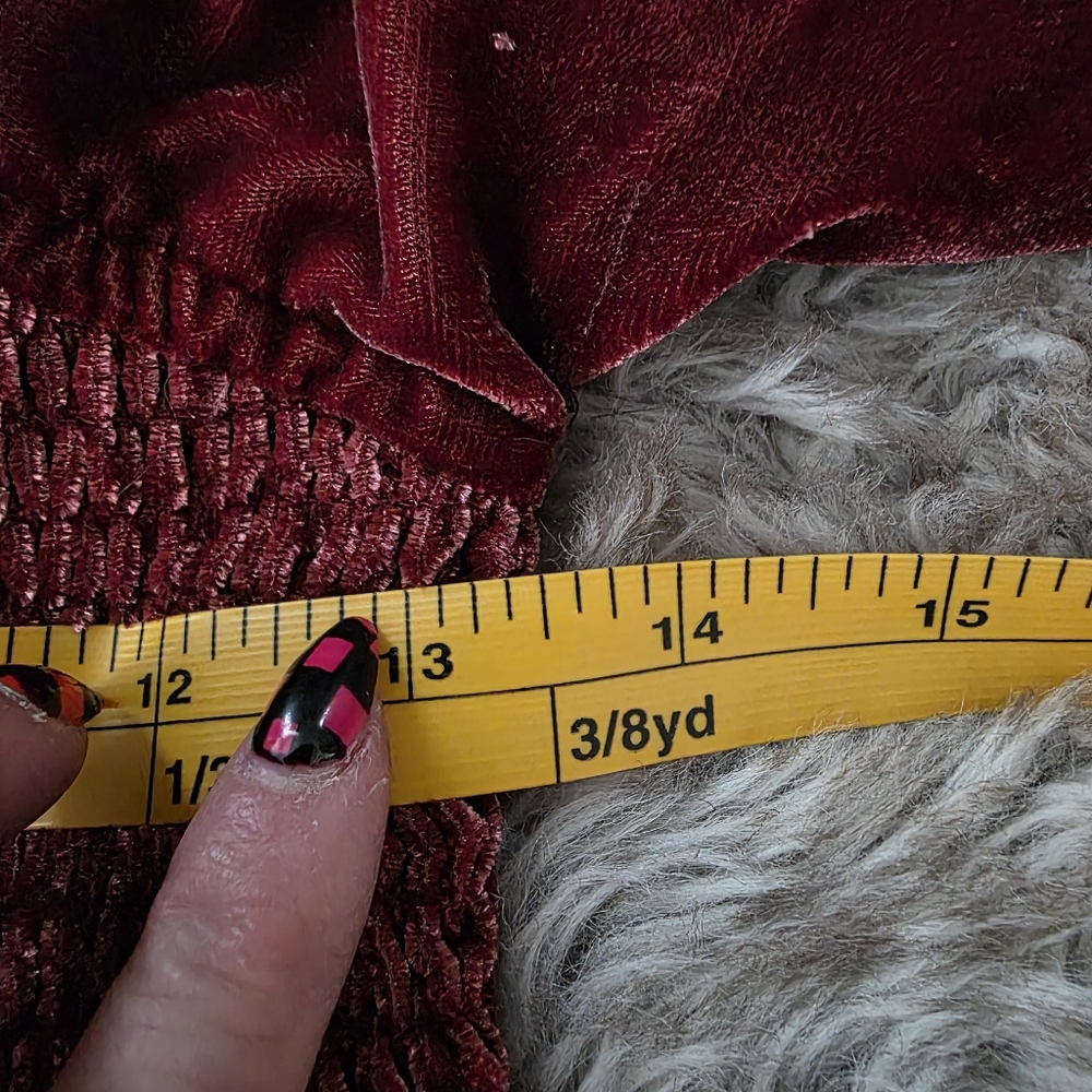 Velvet Smocked Mini Dress - Burgundy - Picture 14 of 16